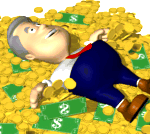 Man in pile of cash